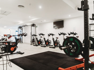 Gym mat and stationary bikes